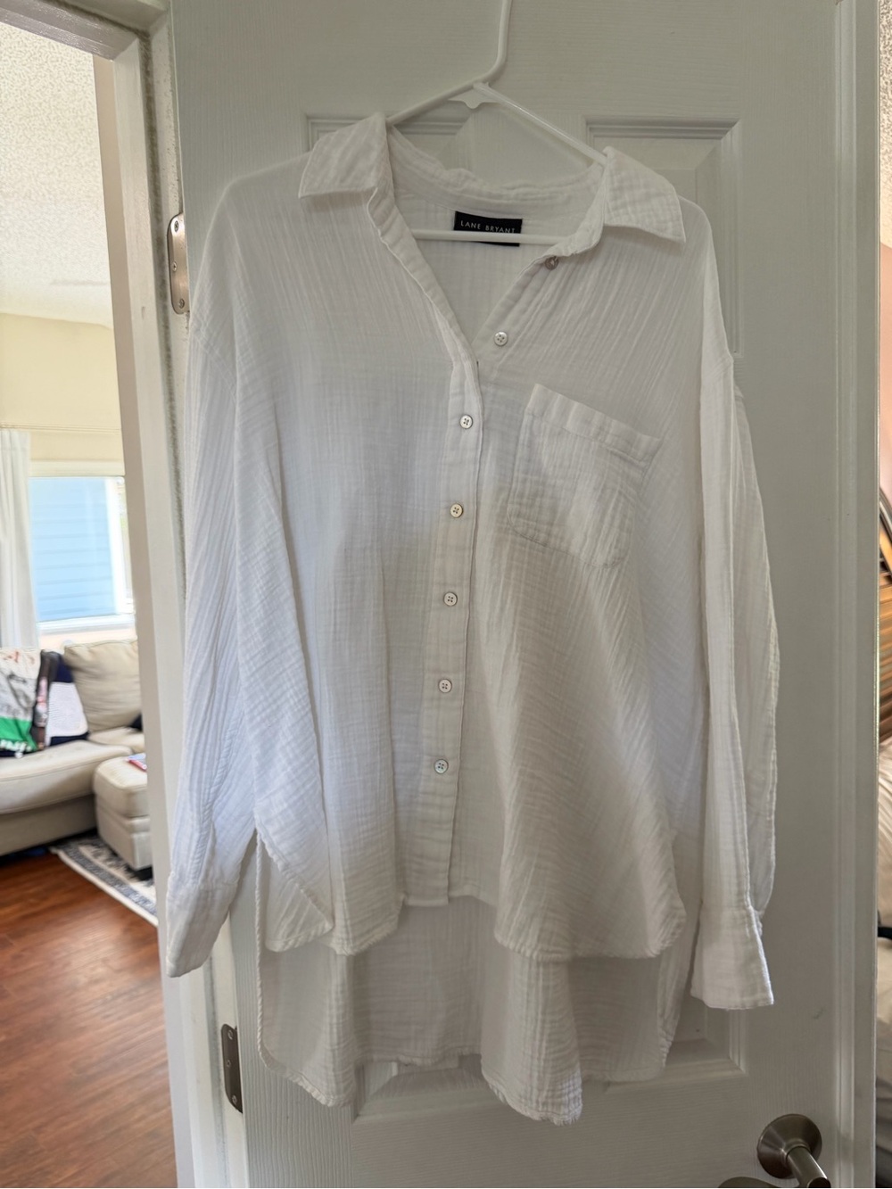 Lane Bryant White Long-Sleeve Button-Down Shir